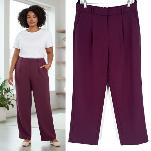 Old Navy Taylor Wide Leg Trousers Pants Burgundy Wine Size Large Cherry Bark - Picture 1 of 13